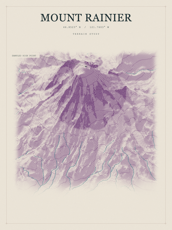 Mount Rainier — Red Relief print in Plum & Clay
