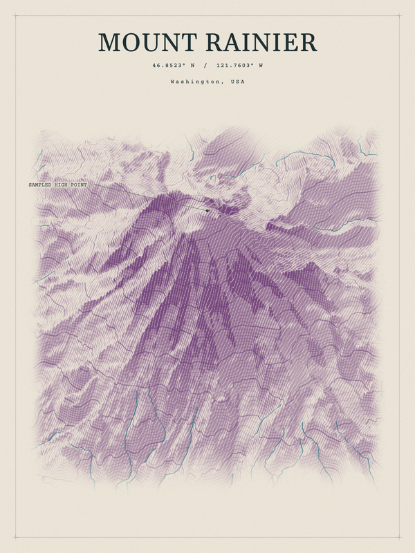 Mount Rainier — Red Relief print in Plum & Clay