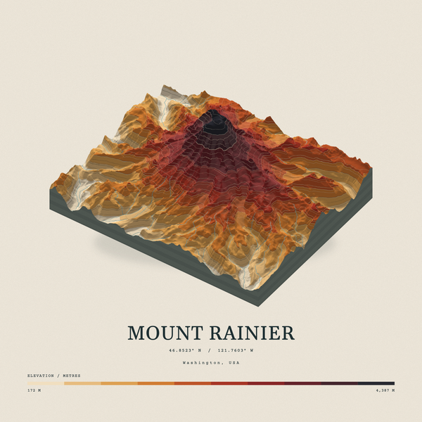 Mount Rainier — Terrain Relief print in Ember & Ochre (square)