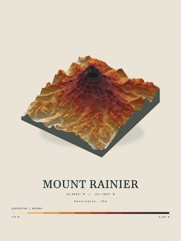 Mount Rainier — Terrain Relief print in Ember & Ochre