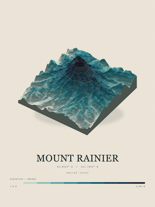 Mount Rainier — Terrain Relief print in Fjord