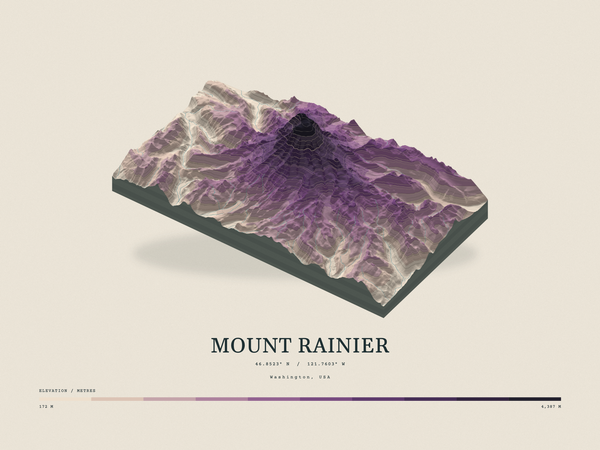 Mount Rainier — Terrain Relief print in Plum & Clay (landscape)