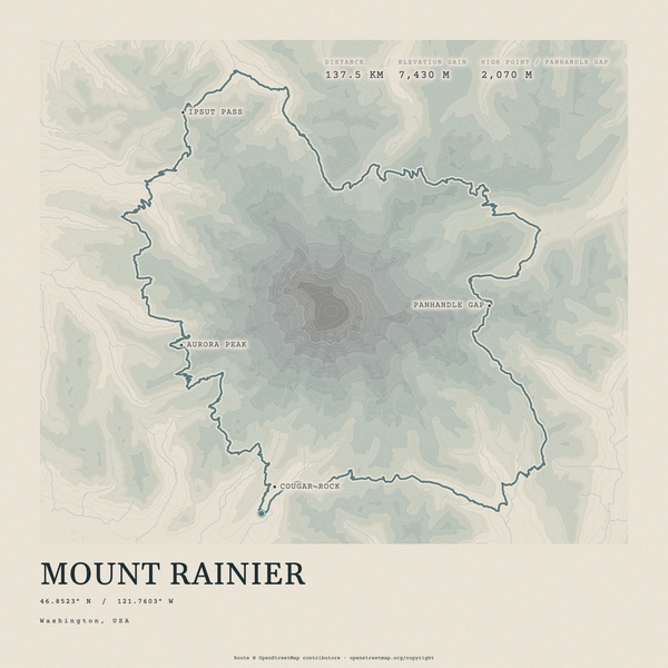 Mount Rainier — Traceline print in Graphite (square)