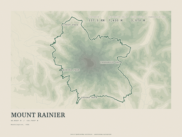 Mount Rainier — Traceline print in Forest Floor (landscape)