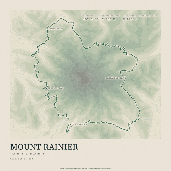 Mount Rainier — Traceline print in Forest Floor (square)