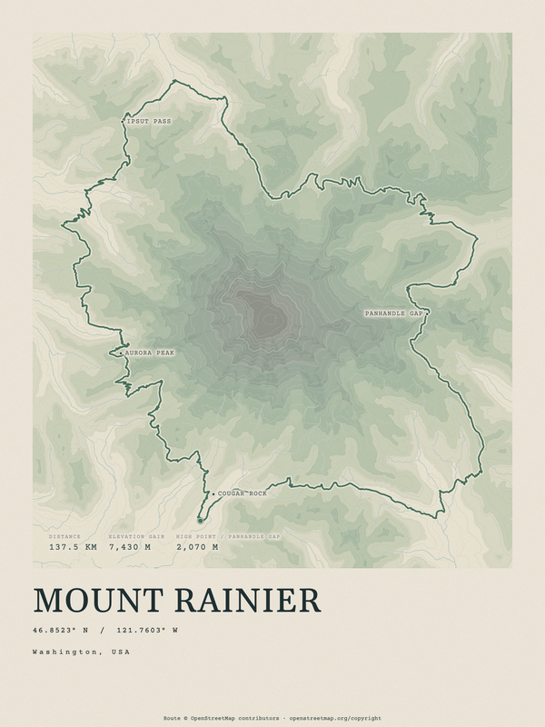 Mount Rainier — Traceline print in Forest Floor