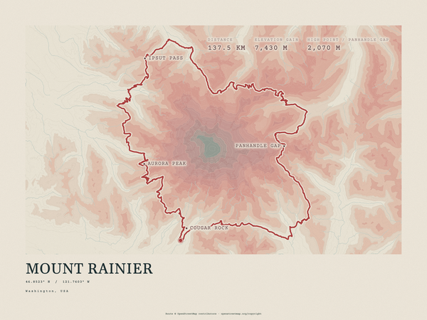 Mount Rainier — Traceline print in Red Earth (landscape)