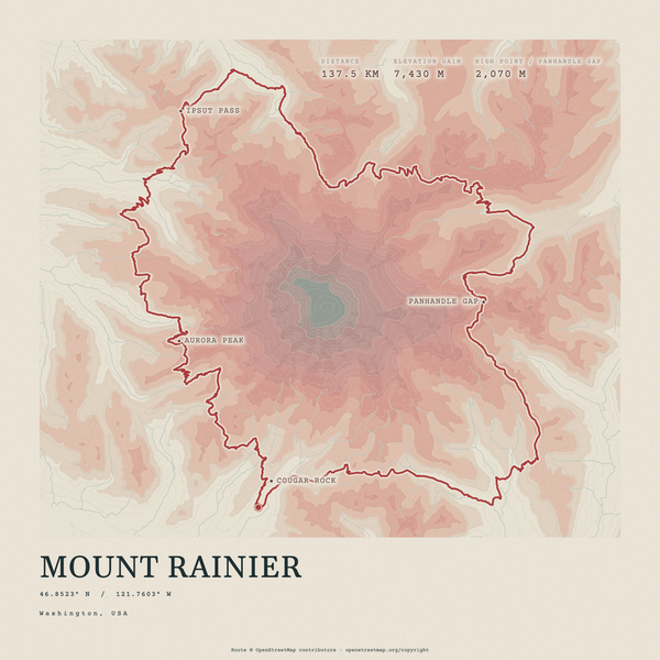 Mount Rainier — Traceline print in Red Earth (square)