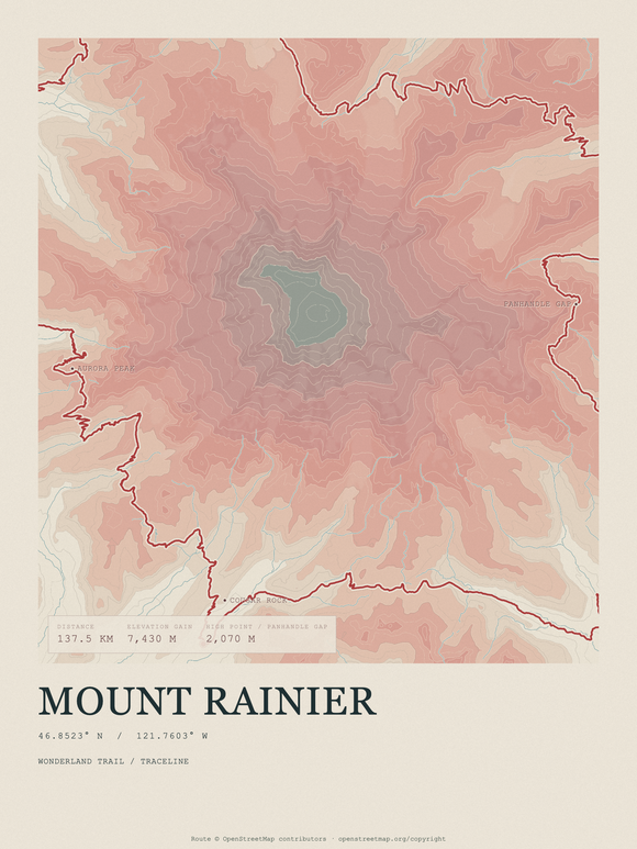 Mount Rainier — Traceline print in Red Earth