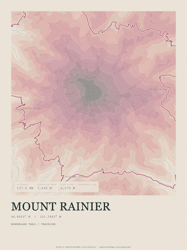 Mount Rainier — Traceline print in Rose & Stone