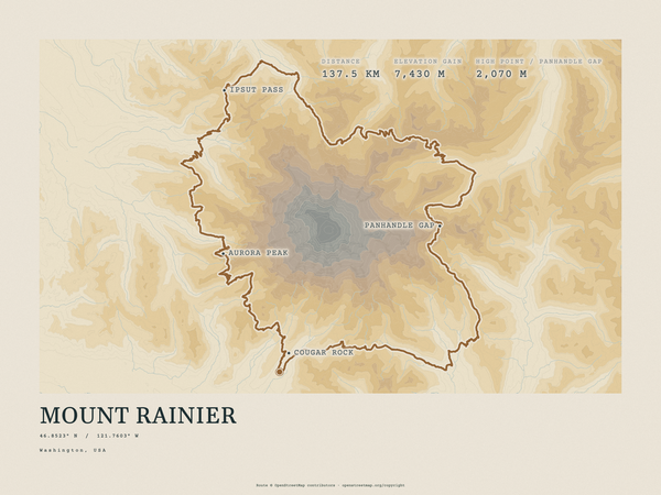 Mount Rainier — Traceline print in Saffron & Slate (landscape)