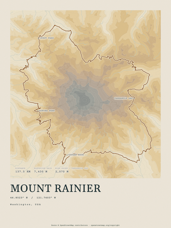 Mount Rainier — Traceline print in Saffron & Slate