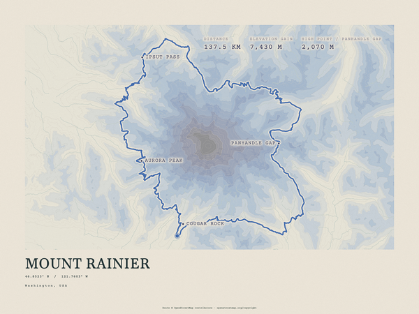Mount Rainier — Traceline print in Ultramarine (landscape)