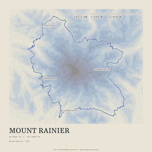 Mount Rainier — Traceline print in Ultramarine (square)