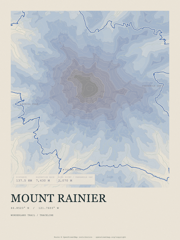Mount Rainier — Traceline print in Ultramarine