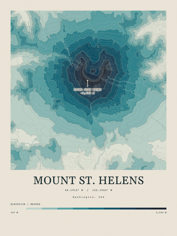 Mount St. Helens — Contour Colour print in Fjord