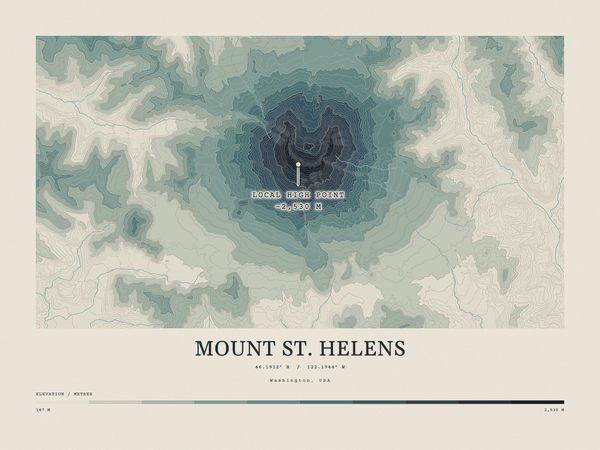 Mount St. Helens — Contour Colour print in Graphite (landscape)