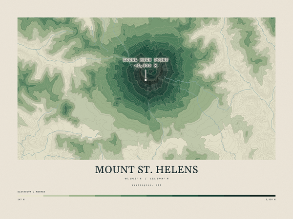Mount St. Helens — Contour Colour print in Forest Floor (landscape)