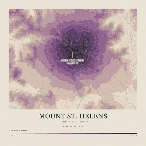 Mount St. Helens — Contour Colour print in Plum & Clay (square)