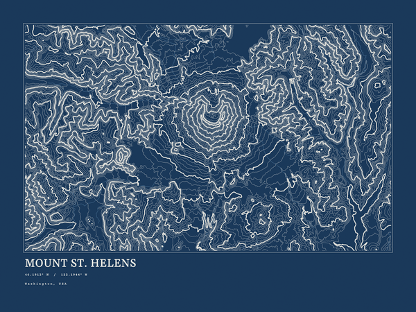 Mount St. Helens — Ink print in Blueprint Dark (landscape)