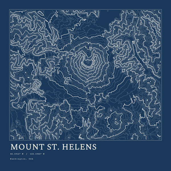 Mount St. Helens — Ink print in Blueprint Dark (square)
