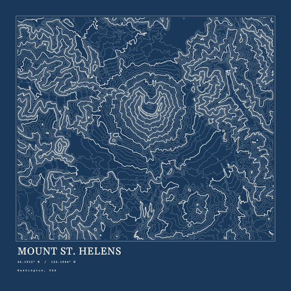 Mount St. Helens — Ink print in Blueprint Dark (square)