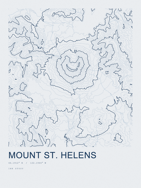 Mount St. Helens — Ink print in Blueprint Light