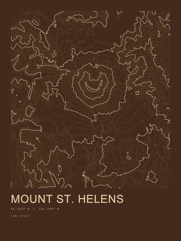 Mount St. Helens — Ink print in Desert Dark