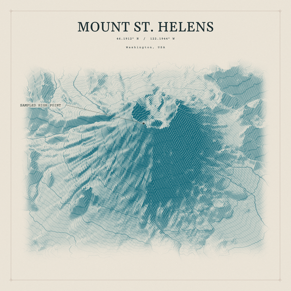 Mount St. Helens — Red Relief print in Fjord (square)