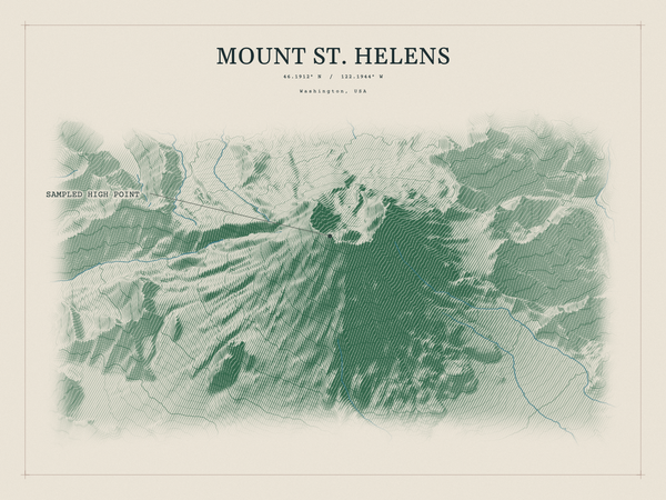 Mount St. Helens — Red Relief print in Forest Floor (landscape)