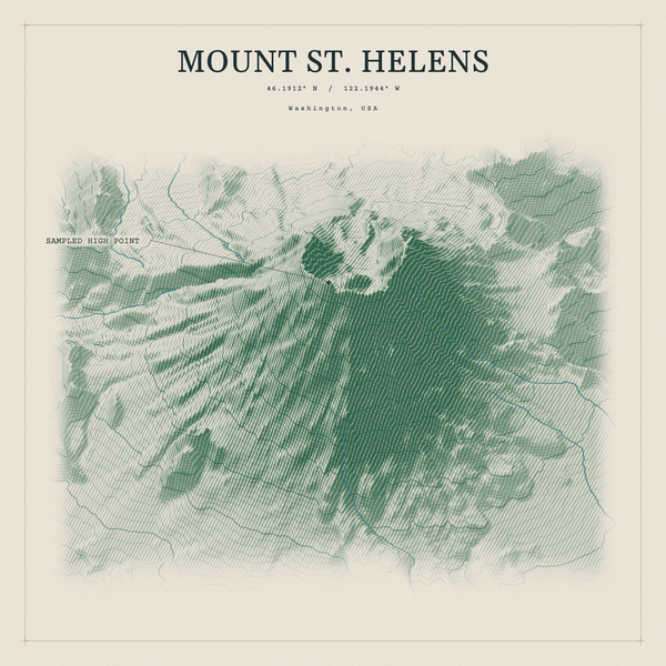 Mount St. Helens — Red Relief print in Forest Floor (square)
