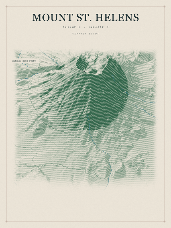 Mount St. Helens — Red Relief print in Forest Floor