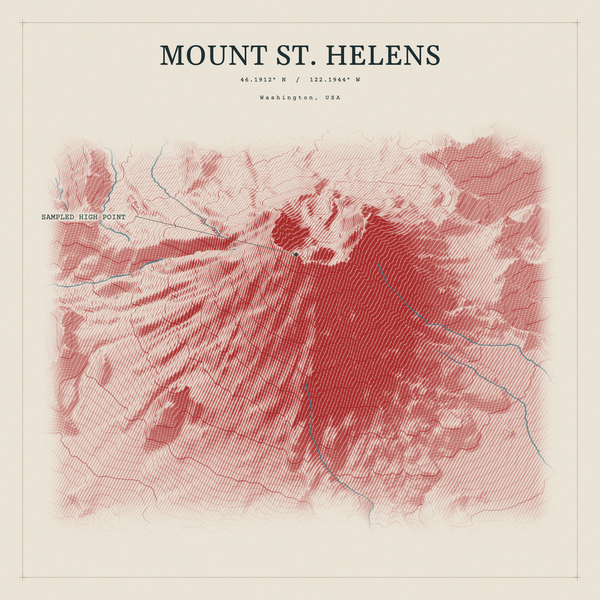 Mount St. Helens — Red Relief print in Red Earth (square)