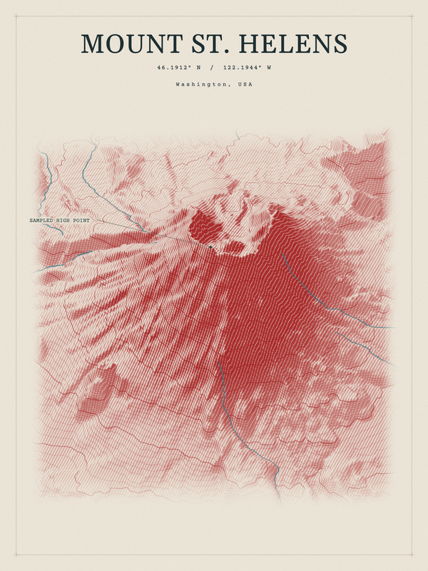 Mount St. Helens — Red Relief print in Red Earth