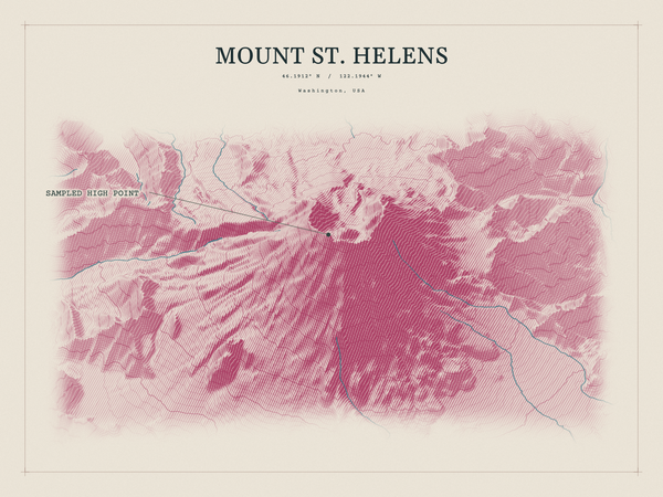 Mount St. Helens — Red Relief print in Rose & Stone (landscape)