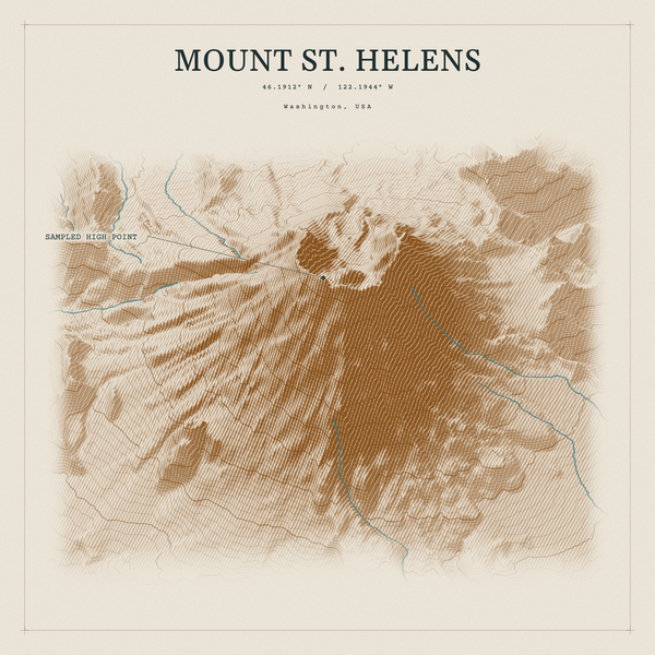 Mount St. Helens — Red Relief print in Saffron & Slate (square)