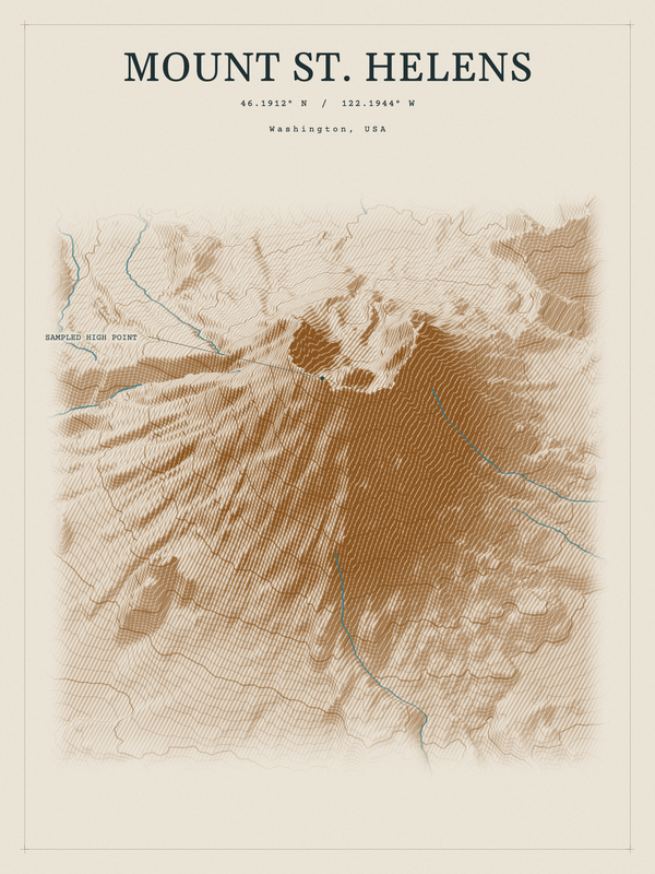 Mount St. Helens — Red Relief print in Saffron & Slate