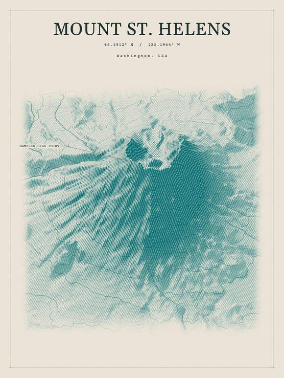 Mount St. Helens — Red Relief print in Alpine Teal