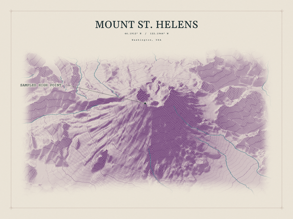 Mount St. Helens — Red Relief print in Plum & Clay (landscape)