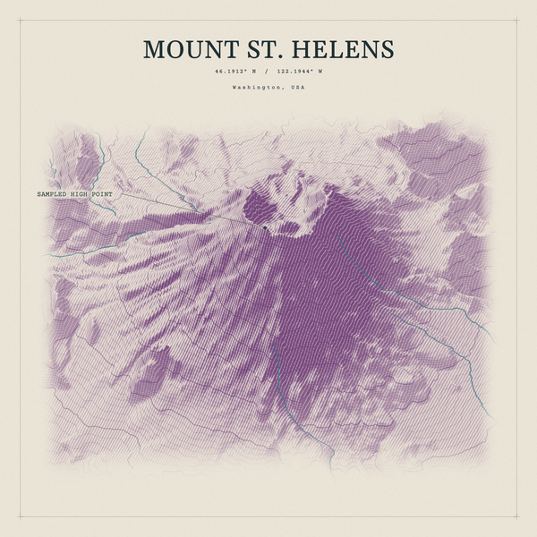 Mount St. Helens — Red Relief print in Plum & Clay (square)