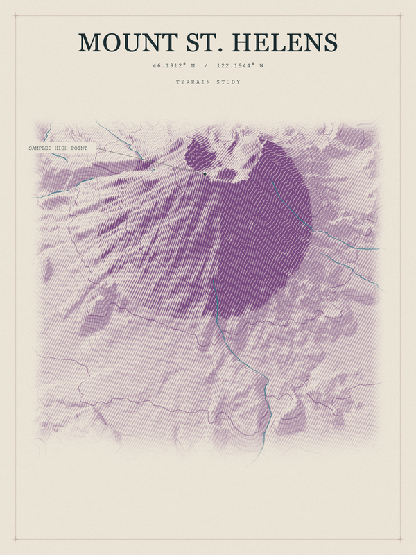 Mount St. Helens — Red Relief print in Plum & Clay