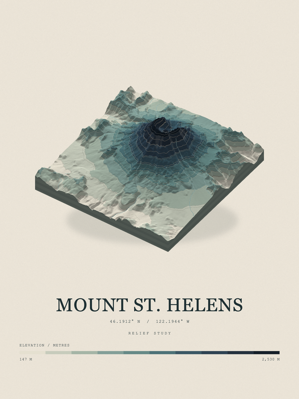 Mount St. Helens — Terrain Relief print in Graphite