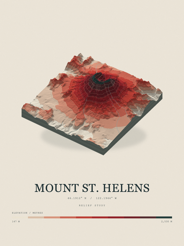 Mount St. Helens — Terrain Relief print in Red Earth