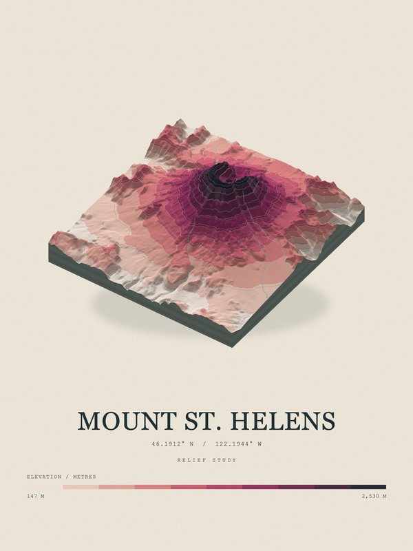 Mount St. Helens — Terrain Relief print in Rose & Stone