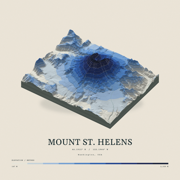 Mount St. Helens — Terrain Relief print in Ultramarine (square)