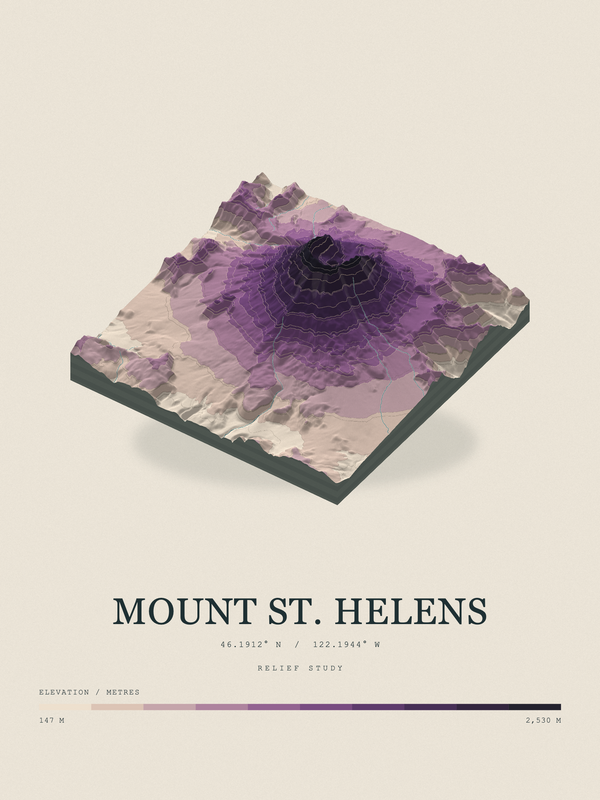 Mount St. Helens — Terrain Relief print in Plum & Clay
