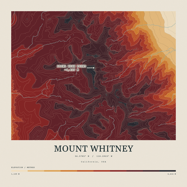Mount Whitney — Contour Colour print in Ember & Ochre (square)