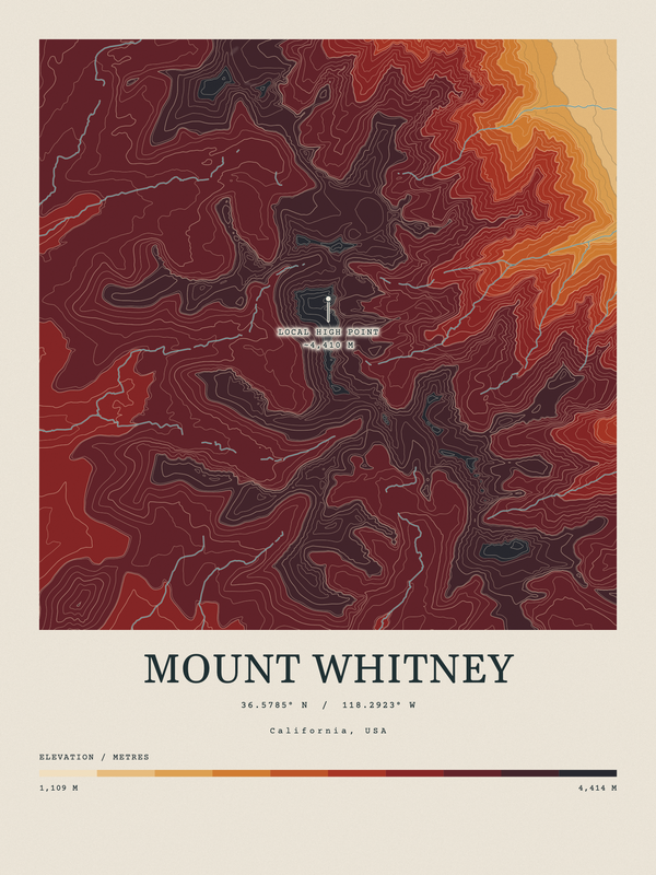 Mount Whitney — Contour Colour print in Ember & Ochre