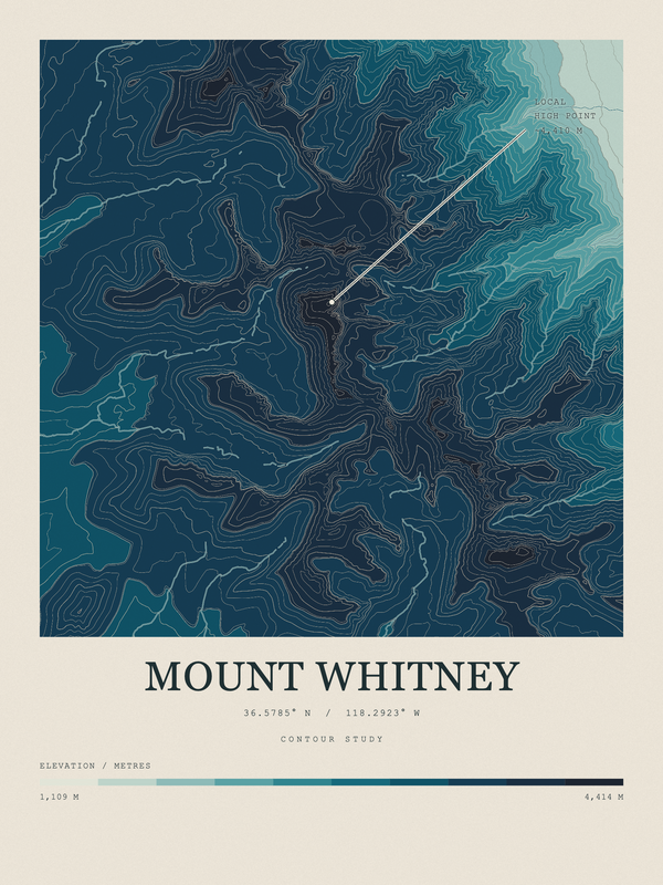 Mount Whitney — Contour Colour print in Fjord