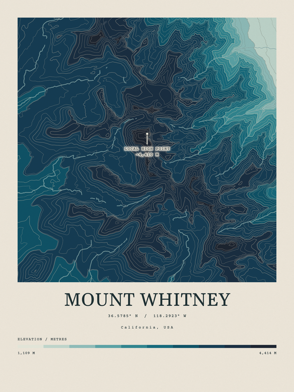 Mount Whitney — Contour Colour print in Fjord